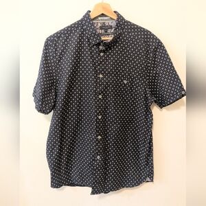 Ted Baker Navy Blue Patterned Men's Button Down Short Sleeve Shirt Size 6 / XXL